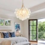 20-Inch Gold Pendant Light Chandelier with Threaded Clear Glass Globe Shade,Adjustable Height, Ideal for Living Room(No