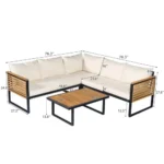 Modern 4-Piece Acacia Wood Outdoor Patio Sofa Set Hotel-Style Corner Sectional with Metal Frame and Waterproof Cushions