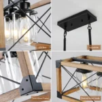 Ship From USA,32" Walnut Industrial Farmhouse Rectangle Pendant Light, 5-Light Chandelier with Lampshades (No Bulbs) – top