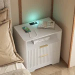 Nightstand with charging station smart bedside table with storage drawers in white