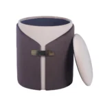 Goldoma two-tone velvet storage ottoman in brown and cream with gold legs, featuring hidden storage compartment