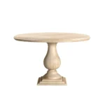 48-inch natural solid wood round dining table with pedestal base in a dining room setting