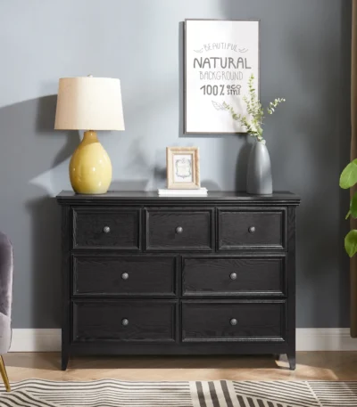Goldoma 7 drawer dresser black MDF modern chest with spacious storage