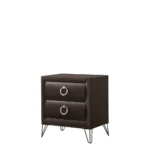 Modern bedroom nightstand with dark merlot finish, two drawers, and ring handles by Goldoma