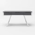 HMS 63 Gray Silver Wooden Writing Desk with Three Drawers Portable Foldable Computer Table with Shelf for Office Use in