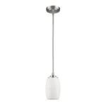HMS hanging light hanging at different heights over a wooden console table, with soft ambient lighting in a modern