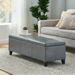 Goldoma Glouster storage ottoman bench in grey PU leather with soft-close hinges, perfect for living room or entryway organization