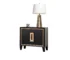 Espresso nightstand with drawer in a contemporary bedroom setting