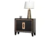 Espresso nightstand with drawer in a contemporary bedroom setting