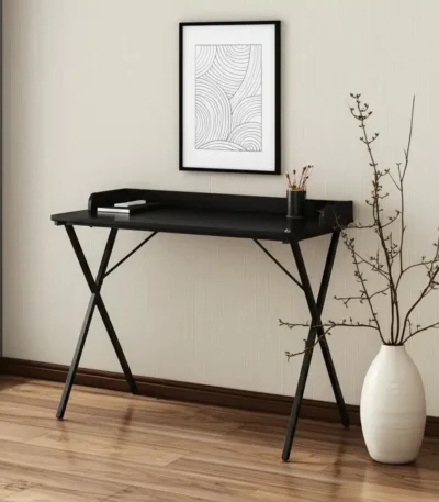 HMS 39" Modern X-Shape Computer Desk Black Wood and Metal for Office or Bedroom Use Office Furniture
