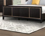 Goldoma Modern Adjustable Queen Bed with High Panel Headboard, Espresso Finish and Gold Trim – base detail