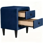 Navy blue velvet nightstand with 2 drawers - modern bedroom bedside table with storage