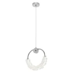 Goldoma chrome iron LED chandelier hanging at varying heights over a kitchen counter, with natural light from a window.