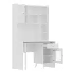 Modern Glass Computer Desk with 90 Degree Rotating Desktop Durable Office Desk with Storage Drawer Shelves and Cabinets