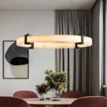 Ship From USA,Modern LED Pendant Light, 24-Inch Round Hanging Chandelier with Marble Finish Resin Ring Ceiling Light – top