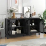 Modern FCJ Home Furniture Sideboard with Large Storage Faux Rattan Doors Metal Handles for Living Rooms and Entryways - Image 4