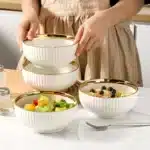 LETAOTAO Luxury Gold Rim Porcelain Dinnerware Set Nordic Style High Quality Ceramic Tableware Bowls Polished Technique