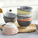 4 Pcs/set 4.5 Inch Rice Bowl Ceramic Tableware Thread Underglaze Color Support Oven and Dishwasher – side view