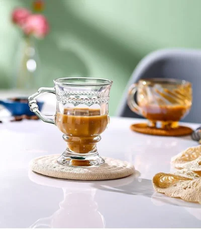 Heat Resistant Thick Glass Cup Luxurious European Style Teacup Coffee Cup Healthy Drink Mug Tea Mugs