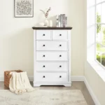 6-Drawer Tall Dresser with Wood Grain Finish, White – side view