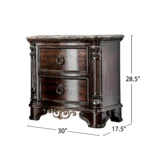 Brown cherry wood marble top nightstand with 2 drawers - Goldoma classic bedroom storage
