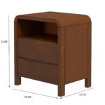 Mid century nightstand solid wood with two drawers in warm brown finish