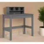 HMS 35 Gray Writing Desk Simple Design Foldable Portable Wooden Computer Table with Bookshelf Shelf for Home Office Hotel Use