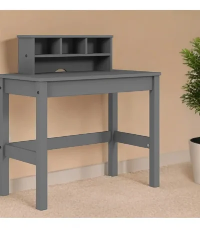 HMS 35 Gray Writing Desk Simple Design Foldable Portable Wooden Computer Table with Bookshelf Shelf for Home Office Hotel Use