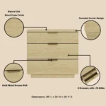 Natural oak nightstand with 3 drawers in a modern bedroom setting
