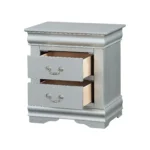 Louis Philippe III Platinum Finish Nightstand - classic two drawer side table with platinum finish and wood construction