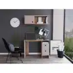 HMS 39" Taupe Extendable Computer Gaming Desk with Two Cabinets and Two Drawers Wooden Metal Material for Dining Application