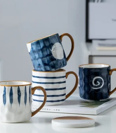 Coffee Mugs Ocean Wind Hand Kneading Ceramic Milk Cup Blue & White Eco Friendly Mugs Coffee Cups Tumbler Cup Kawaii Mug