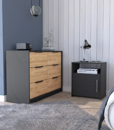 Egeo 4-drawer dresser and nightstand set in black pine – modern bedroom dresser set with ample storage