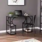 HMS Contemporary Antique Design Style Wood Iron Writing Desk with Storage for Office Bedroom Study General Use Computer