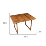 Brown foldable solid wood outdoor dining table on patio