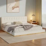 Goldoma adjustable king platform bed with tufted upholstered headboard in modern style