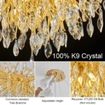 Modern crystal chandelier dining room oval tree branch pendant hanging above a dining table