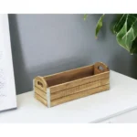 HMS 14" Brown Solid Wood Desk Organizer Office Tray with Pen Holder for Office or Living Room Storage