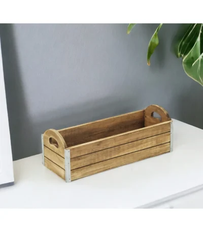 HMS 14" Brown Solid Wood Desk Organizer Office Tray with Pen Holder for Office or Living Room Storage