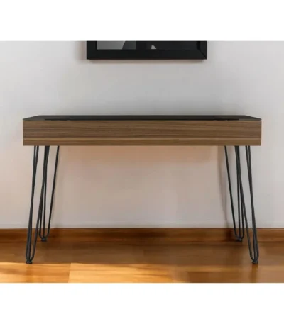 HMS 47" Simple Modern Design Brown and Black Computer Desk Adjustable Office Gaming Desk with Wooden and Metal Material