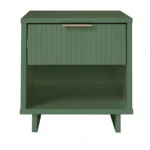 Sage green under bed storage nightstand with drawer and open shelf in modern style