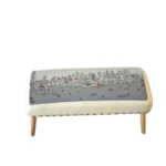 Goldoma 38 inch cream wool and brown leather foldable ottoman with nailhead trim