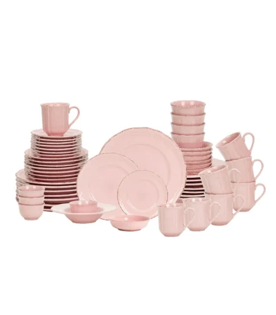 French Vintage Embossed Tableware Ceramic Relief Tableware Dinnerware Sets Plate Bowls Cup&saucer for 7-8 Persons