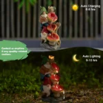 Side view of Goldoma solar gnome on a patio, casting soft light onto surrounding stones.