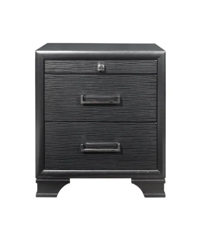 Civic Grey Nightstand with Two Drawers – modern grey nightstand in bedroom