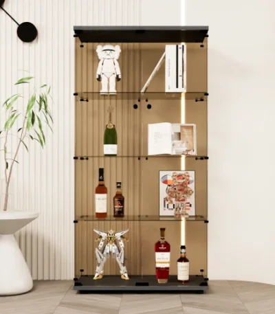 Double Door Tawny Glass Display Cabinet with 4 Door Shelves Floor-to-Ceiling Bookshelf for Living Room Bedroom Office by FCJ