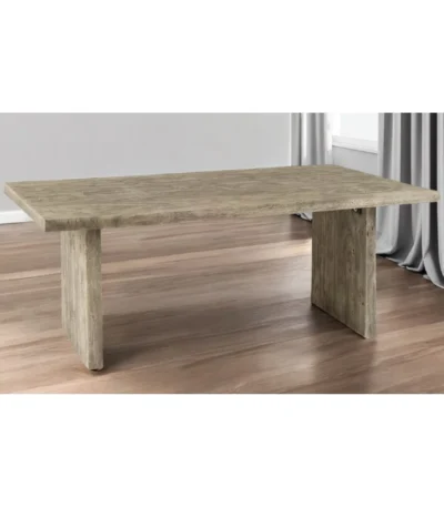 80-inch gray solid wood dining table with sled base in modern dining room setting