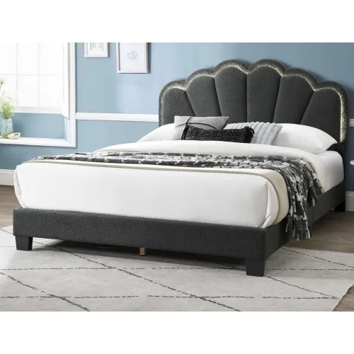 H7fc0dc1d283e4ea6914003d8607c995cx.webp Goldoma queen upholstered bed with LED floral headboard in charcoal wool fabric