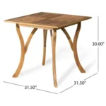 Acacia wood outdoor dining table square 31.5 inch natural brown finish on patio