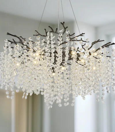 Black Tree Branches Chandelier, Modern Round K9 Crystal Lighting Fixture Chandelier for Living Room, Foyer,Kitchen Island